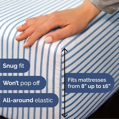 Full Size Blue Striped Microfiber Deep Pocket Sheet Set