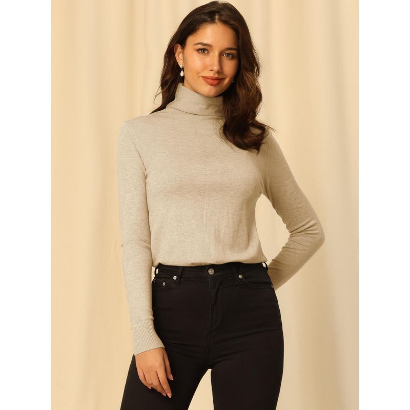Hobemty Women's Pullover Sweater Top Long Sleeve Turtleneck Knit Tops, 2 of 5