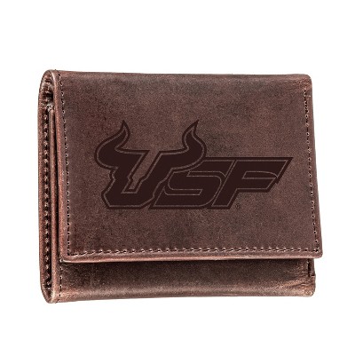 Evergreen NCAA South Florida Bulls Brown Leather Trifold Wallet Officially Licensed with Gift Box