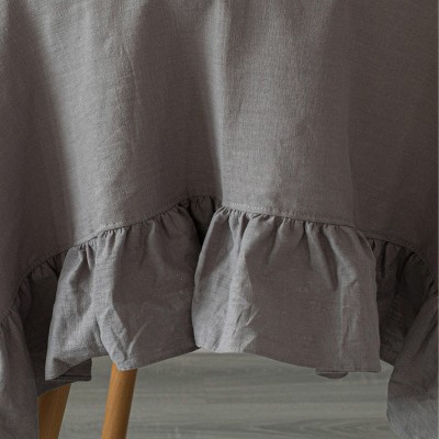 Deerlux 60" x 60" Gray Linen Tablecloth with Ruffle Trim