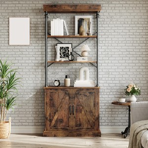 ODK Industrial Farmhouse Bookcase with Doors - 74" Tall Wood & Metal Bookshelf with Storage Cabinet, Vintage Open Shelf Design for Living Room,Bedroom - 1 of 4