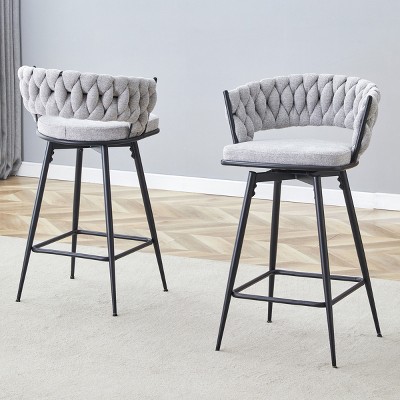 25" Swivel Counter Stools Set of 2 with Cotton Linen Cushions and Metal Frame for Kitchen Island-3irtyhousy