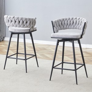 25" Swivel Counter Stools Set of 2 with Cotton Linen Cushions and Metal Frame for Kitchen Island-3irtyhousy - 1 of 4