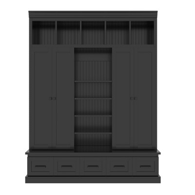 TIRAMISUBEST 78.7" Hall Tree with Bench - 5 Cubbies, 4 Doors & 5 Drawers Entryway Storage Cabinet, Adjustable Shelves for Living Room