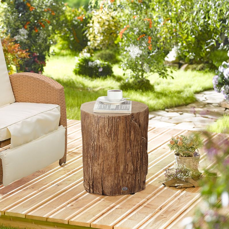 HOMCOM Tree Stump Stool, Decorative Side Table with Round Tabletop, Concrete End Table with Wood Grain Finish, for Indoors and Outdoors, 3 of 7
