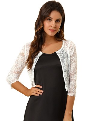 Allegra K Women's Elegant 3/4 Sleeve Sheer Floral Lace Cropped Bolero Shrugs