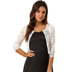 Allegra K Women's Elegant 3/4 Sleeve Sheer Floral Lace Cropped Bolero Shrugs - 1 of 4