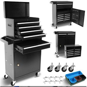 5-Drawer Rolling Tool Chest, 2-in-1 Steel Tool Storage Chest with Locking Wheels & Anti-Slip Trays, Detachable Toolbox, Adjustable Shelves for Garage - 1 of 1