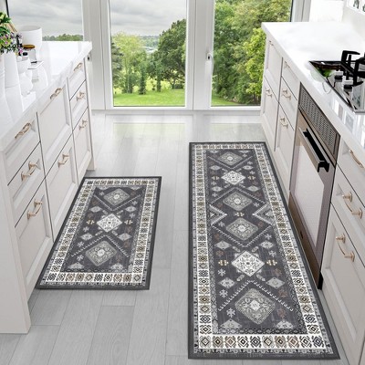 FURNIinspire Floor Mats 2 Piece Farmhouse Kitchen Rug Washable Area Rugs Non Skid Bohemian Mat for Hallway Entryway, Grey, 60"*20"