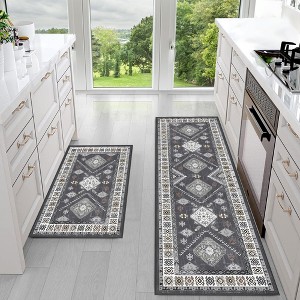 FURNIinspire Floor Mats 2 Piece Farmhouse Kitchen Rug Washable Area Rugs Non Skid Bohemian Mat for Hallway Entryway, Grey, 60"*20" - 1 of 4