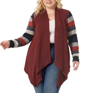 Agnes Orinda Women's Plus Size Christmas Asymmetric Colorblock Open Front Knit Cardigans - 1 of 4