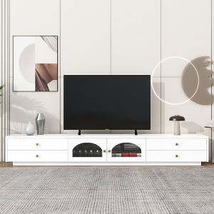 V Stand with Fluted Glass Doors, Elegant and Functional Media Console for TVs Up to 95'', Tempered Glass Shelf TV Cabinet with Multiple Storage - 1 of 4