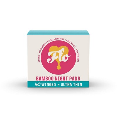 Flo Here We Flo Megapack Of Organic Bamboo Night Ultra Absorbent And Thin  Pads With Wings - 40ct : Target