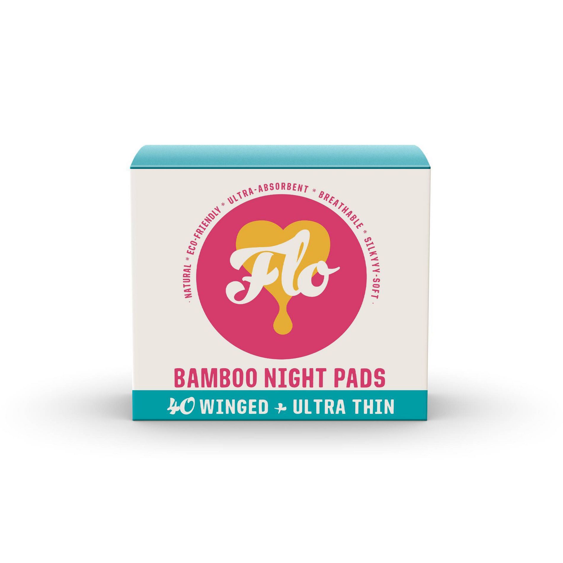 Flo Here We Flo Megapack of Organic Bamboo Night Ultra Absorbent and Thin Pads with Wings - 40ct
