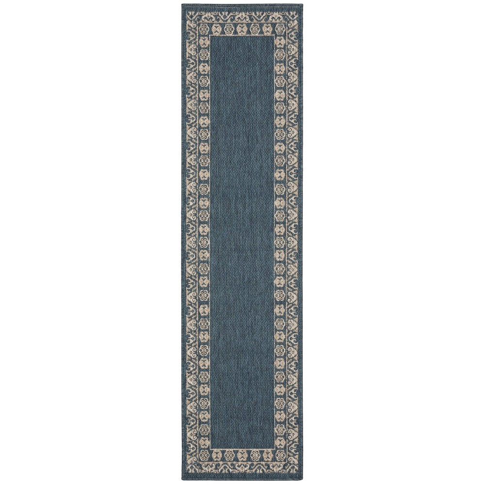 1'10inx7'6in Landry Border Patio Rug Blue/Gray