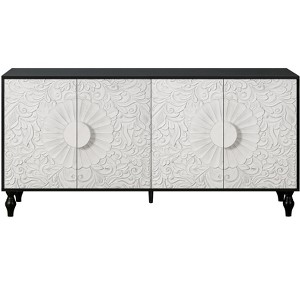 TiramisuBest Carved Flower Door Large Storage Cabinet With Metal Handle Suitable For Living Room, Kitchen, Entryway(BLACK) - 1 of 4