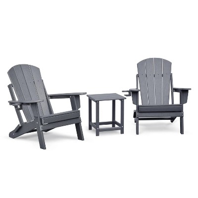 22'' 3 Gray PCS Folding Adirondack Sets,2 Resin Adirondack and Side Table