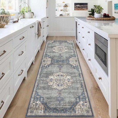 Acekool 2x6 Washable Runner Rug - Non-Slip Entryway Carpet, Low-Pile Grey Indoor Mat for Hallway, Kitchen, Laundry Room