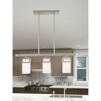 Harding Brushed Nickel 3-Light Linear Chandelier with Satin Opal White Glass