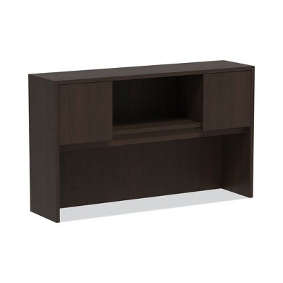 Espresso Woodgrain Laminate Desk Hutch with Doors and Compartments