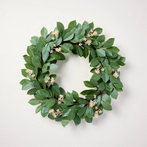 26" Faux Pomegranate Leaf Wreath - Hearth & Hand™ with Magnolia - 1 of 4