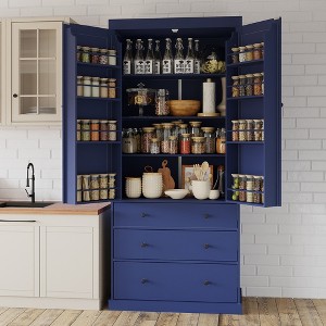 Whisen Freestanding Kitchen Pantry Organizer, Cabinet with 3-Adjustable Shelves, 3-Drawers, 8-Door Inner Shelves - 1 of 4