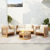 4-Piece Outdoor Patio Conversation Set, Acacia Wood Outdoor Balcony Furniture with Round Coffee Table and Rope Accents Chairs – Cuddlewood - 2 of 4