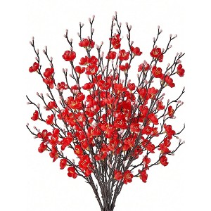 Attop 8pcs Artificial Flowers Red Plum Blossom 21.7'' Fake Winter Sweet Long Stem Plastic Flowers Home Decor - 1 of 4