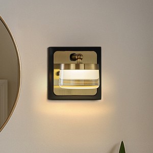 ALOADECOR Modern Square Black and Brass Integrated LED Wall Sconce with Acrylic Shade Adjustable Head Bathroom Vanity Light (2-Pack) - 1 of 4