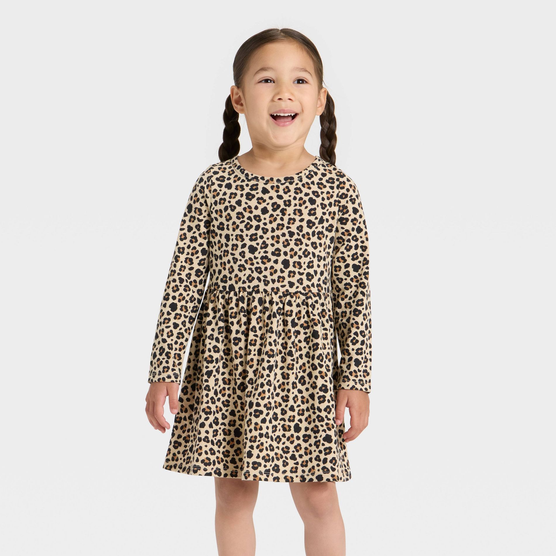 Toddler Girls' Long Sleeve Dress - Cat & Jack™ Brown 4T
