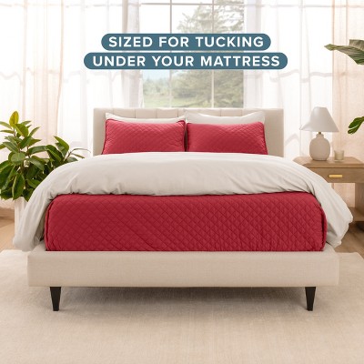 Full/Queen Red Diamond Stitched Microfiber Coverlet Set