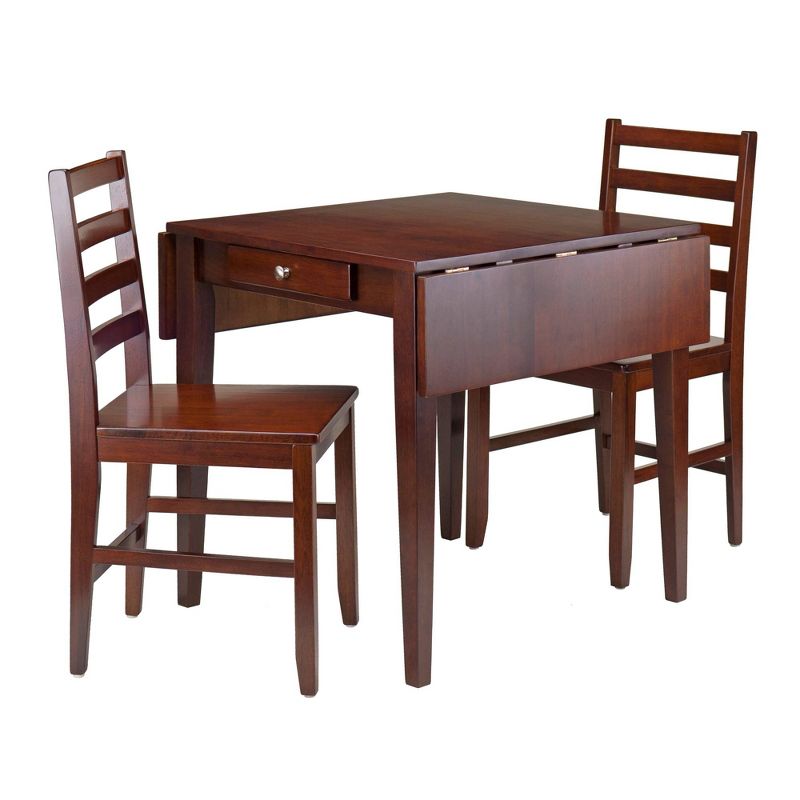 3pc Hamilton Drop Leaf Dining Table with Ladder Back Chairs Wood/Walnut - Winsome, 3 of 9
