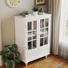 HDZNVF Minimalist Buffet Cabinet with Double Glass Doors and Drawer White - 3 of 4