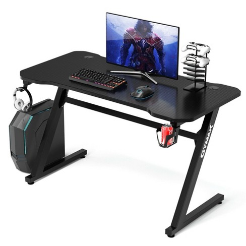 Z-Shaped Home Computer Racing Gaming Desk With Headphone Cup Game Handle Holder 