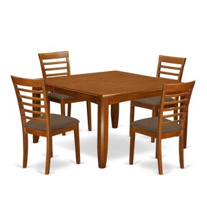 HomeStock 5-Pc Square Saddle Brown Finish Solid Wood Top Dining table with 4 Chairs - 1 of 4