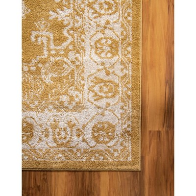 Gold and Beige Rectangular Stain-Resistant Synthetic Rug