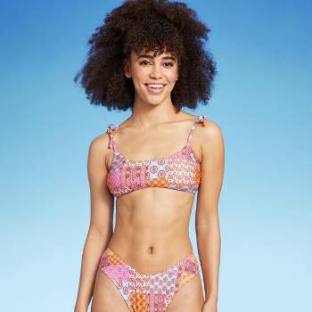 Shade & Shore Ruffle Bralette Bikini Top Floral Polka Dot Navy Pink Medium  - $14 - From Megan