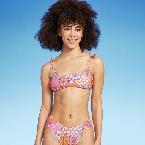 Women's Patchwork Print Bralette Bikini Top - Wild Fable™ Multi XL