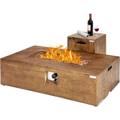 Tangkula 2-Piece 48” Propane Fire Pit Table Rectangular 50,000 BTU w/20 Gallon Tank Side Table for Courtyard Balcony Garden