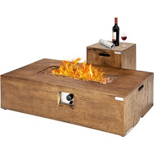 Tangkula 2-Piece 48” Propane Fire Pit Table Rectangular 50,000 BTU w/20 Gallon Tank Side Table for Courtyard Balcony Garden - 1 of 4