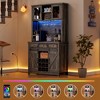 Whizmax 72" Farmhouse Coffee Bar Cabinet, LED Lights & Power Outlets, Sliding Barn Doors, Rustic Brown Buffet with Wine Storage & Microwave Space - 4 of 4