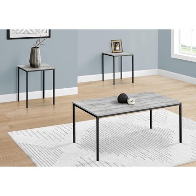 Table Set, 3pcs Set, Coffee, End, Black Metal, Grey Laminate, Contemporary, Modern