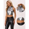 Allegra K Women's Metallic Mock Neck Zip-Up Shiny Holographic Crop Tank Top - 2 of 4