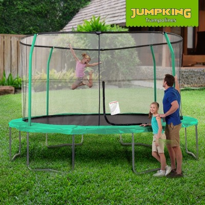 14-Foot Green Round Trampoline with Safety Enclosure