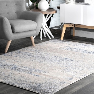Eco-Friendly Abstract Silver 4' x 6' Synthetic Area Rug