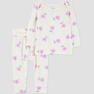 Carter's Just One You® Baby Girls' 2pc Comfy Soft Floral Top & Bottom Set - Ivory/Pink - 1 of 4