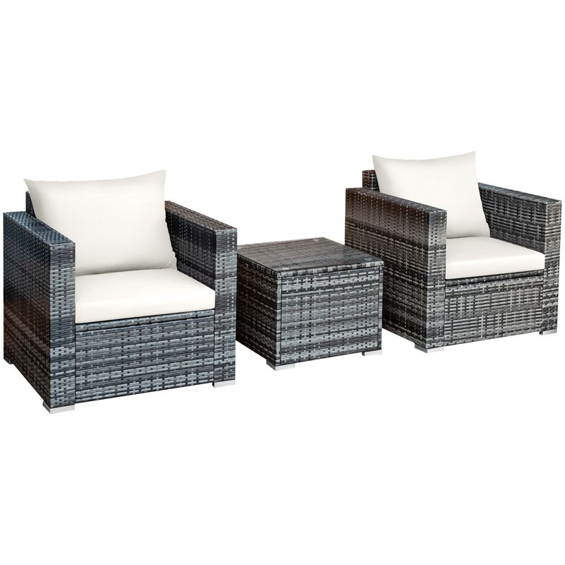 Tangkula 3-Piece Patio Wicker Conversation Set Bistro Rattan Sofa Chair with Washable Cushion, 1 of 11