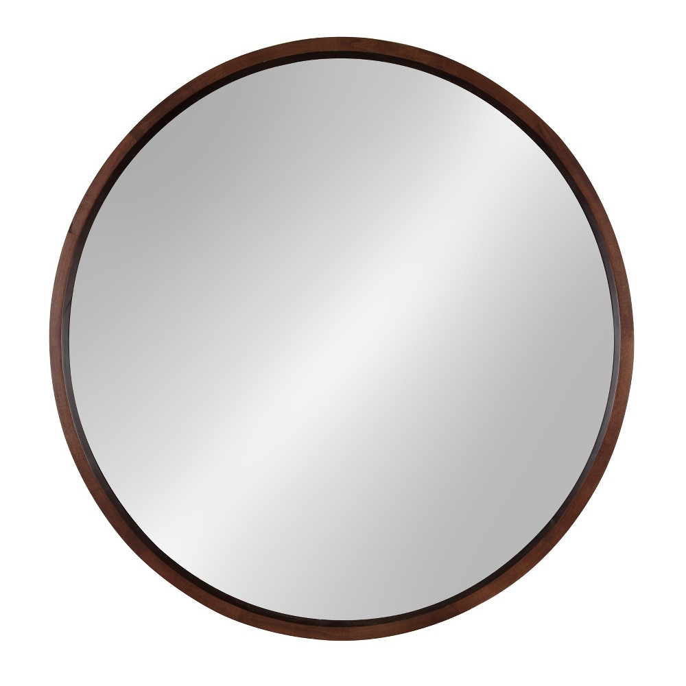 Photos - Wall Mirror 30" x 30" Hutton Round Wood  Walnut Brown - Kate and Laurel