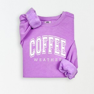 Simply Sage Market Women's Lightweight Garment Dyed Graphic Sweatshirt Coffee Weather - 1 of 4