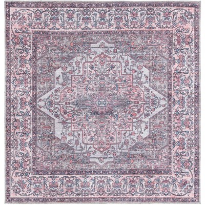 Mangata 5 ft Square Beige and Pink Chenille Area Rug
